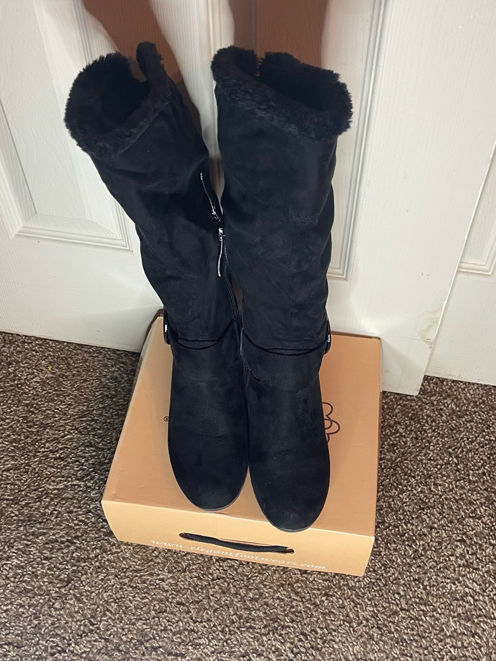 Women’s black faux suede knee- high boots